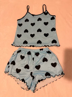 Light Blue Heart-Print Satin Cami & Short Sleep Set thumbnail 1