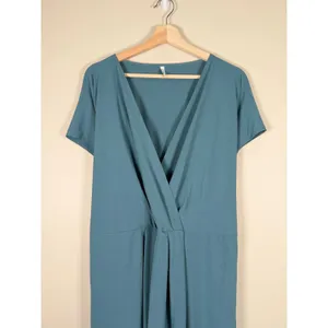 Halara Teal Blue V-Neck Wrap Maxi Dress Short Sleeve Pockets Plus Size 3X 780793 thumbnail 4
