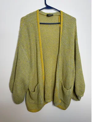 GiGio Cardigan Women L Yellow Excellent Open Front Balloon Sleeve Marled Knit thumbnail 1