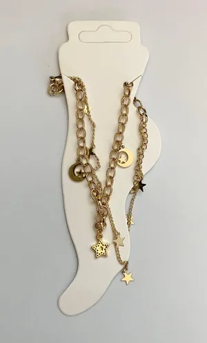 Gold Plated Stars & Moon Charm Anklet thumbnail 1