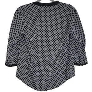 spense‎ women black white geometric print 3/4 sleeve zip neck tunic blouse top S thumbnail 2