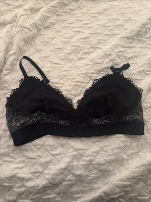 Lace Trim Wireless Bralette in Charcoal Gray thumbnail 2