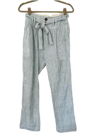 Free People Striped Tie Waist Pants Blue White Womens Cotton 0 thumbnail 6