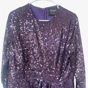 New Mac Duggal Sequined‎ High Neck Long Sleeve Draped Purple Maxi Dress Gown 12 thumbnail 3