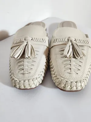 Womens Cream Woven Flat Mules with Tassel Detail Size 40 US 9 thumbnail 3