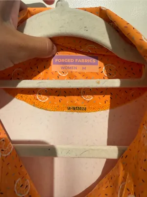 Forged Fabrics Orange Croissant Print Polo Shirt Women’s Medium NWT thumbnail 3