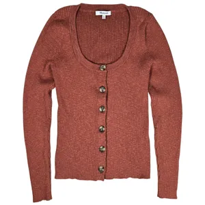 Madewell XS Ribbed Scoopneck Cardigan Sweater Weathered Brick NG738 Cotton Blend thumbnail 1