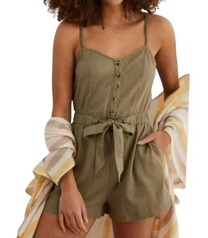 Aerie Olive Cotton Smocked Romper XS Pockets Cami thumbnail 1