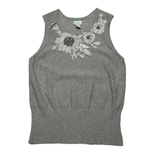 Tracy Reese Embellished Cashmere Cotton Sleeveless Sweater Top Grey Size Large thumbnail 2