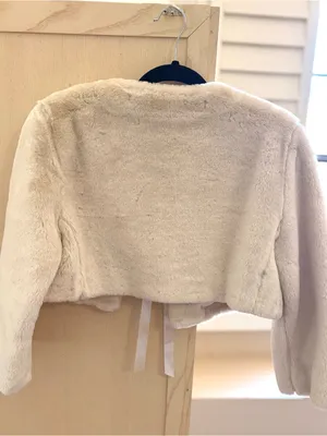 Caslon Cream Faux-Fur Tie-Neck Cropped Jacket Size L Vintage thumbnail 4
