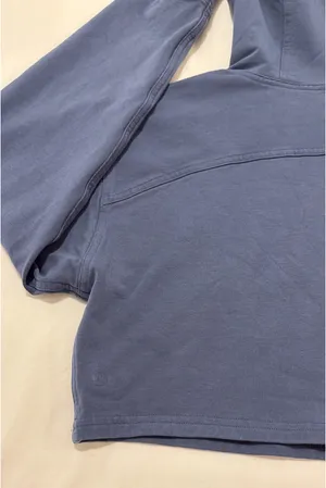 Womens Blue Solid Cropped Pullover Hoodie Sweatshirt Hooded Long Sleeve thumbnail 4