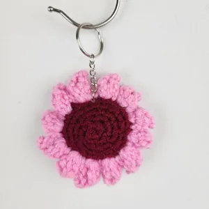 New Crochet Stuffed Keychain Burgundy Pink Flower Handmade Handcrafted thumbnail 5