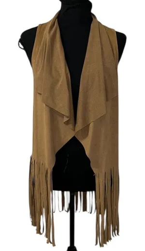 It Gal Tan Stretchy Fringe Lightweight Vest(Size Medium) Tan thumbnail 1