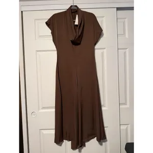 Zara Luxury Cowl Neck Chocolate Brown Midi Dress Flowy Collection‎ Capsule thumbnail 2