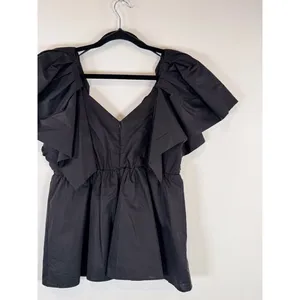 Hyacinth House Womens Top Black Margaux Flutter V Neck Peplum Blouse Medium thumbnail 9