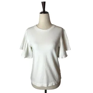 Citizens of Humanity Shirt Women XS White Cotton Flutter Sleeve Crew Neck Tee‎ thumbnail 2