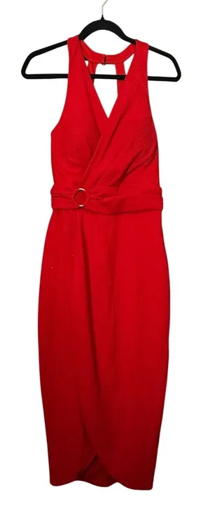 Sienna Halter‎ Ruched Draping Midi Dress Sz 0 Red Classic Cocktail Party Wedding thumbnail 1