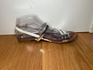 Steve Madden Sandals Womens Silver Metallic White Strappy Slingback Open Toe thumbnail 5