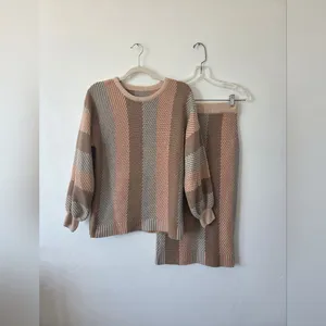 SheIn Sweater Skirt Set Chunky Knit Sand Earth Tones Coordinating Monochrome Old Money thumbnail 2