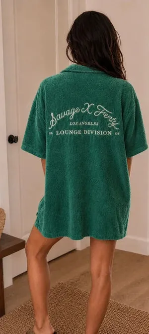Savage X Fenty Terry Cloth Button Up Shirt Embroidered Medium NWT thumbnail 1