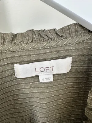 LOFT Olive Green Ruffled Collar Button-Front Blouse thumbnail 6