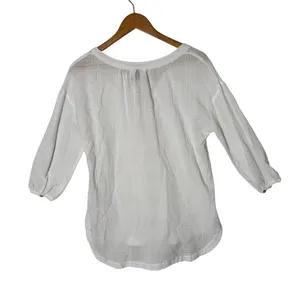 Womens Embroidered Peasant Blouse Size XS White BOHO Cotton Lightweight thumbnail 2