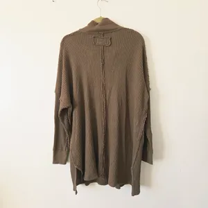 We The Free Free People Travis Tunic Polo Top Waffle Knit Thermal Green Oversized Lounge M thumbnail 8
