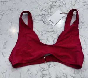 NWT Quince Cherry Red Italian Plunge Bikini Top Size Large thumbnail 1