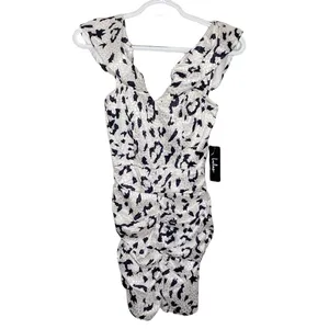 Lulus It's Fierce Ivory Leopard Print Satin Off-the-Shoulder Dress size XS thumbnail 4