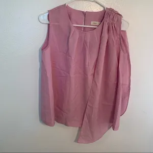 Adela Women's Sleeveless Blouse Crewneck Pleated Bow Shoulder Pink Purple thumbnail 2