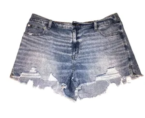 Aerie Denim Shorts Size XL Elastic Distressed Light Wash Blue Relaxed Fit Boho thumbnail 1