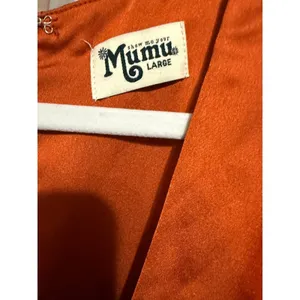 Show Me‎ Your Mumu Rome Twist Gown Burst Orange Satin V Neck Maxi Dress sz L thumbnail 6