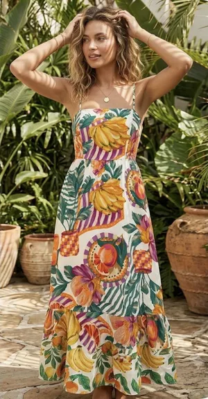 Paper Heart Dress Multicolor Fruit Floral Maxi Summer Ruffle Sundress Size Small thumbnail 1