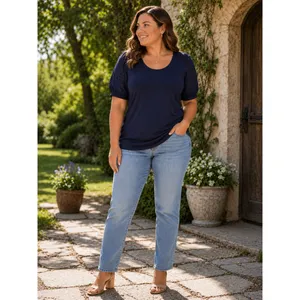 Hanna Nikole Plus Sz 16W Cotton Blend Preppy Cottagecore Casual Puff Eyelet Top thumbnail 5