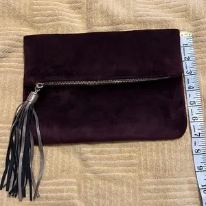 Merona brown faux fur clutch w/a tassel top zip fold over like new thumbnail 8