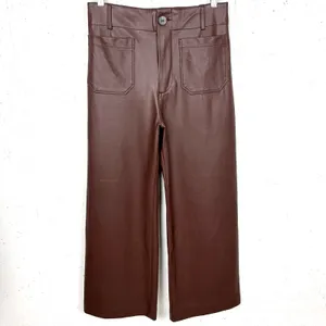 Anthropologie Maeve Colette Faux Leather Cropped Wide Leg Pants Brown Size 28 thumbnail 3