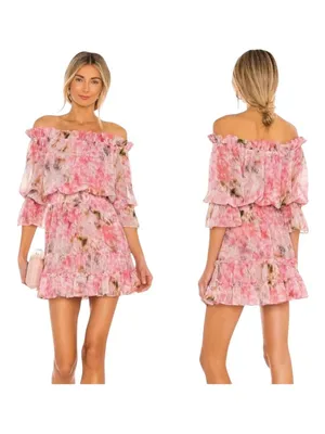 MISA Los Angeles‎ Danae Dress Women XS Pink Taza Floral Mini Off Shoulder Boho thumbnail 2