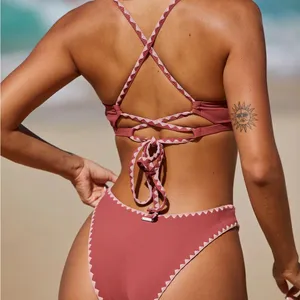 BERLOOK Contrast Stitch Bikini Bottom ONLY 02 Red thumbnail 4