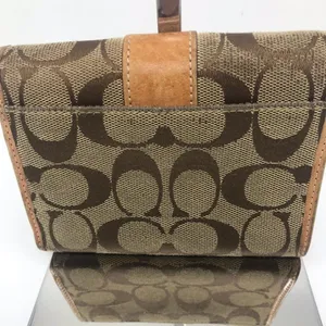 COACH Leather Fabric Combo Brown Tri Fold Wallet thumbnail 2