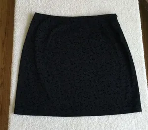 Vintage AT Denim Velvet Design Black Stretch Skirt - Sz 12 thumbnail 3