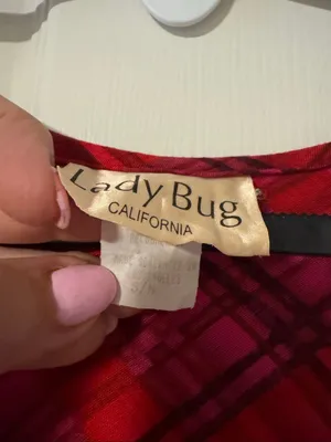 Vintage 1970s Lady Bug California Red Plaid Long Sleeve Maxi Dress 3/4 thumbnail 5