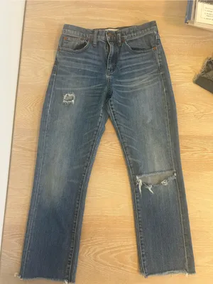 Madewell Faded Blue Distressed Straight Jeans thumbnail 1