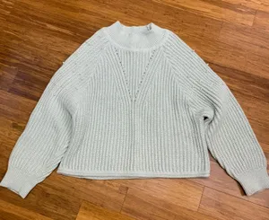 Originality Pearl Embellished Mock‎ Neck Sweater Light Blue Size Large Oversize thumbnail 1