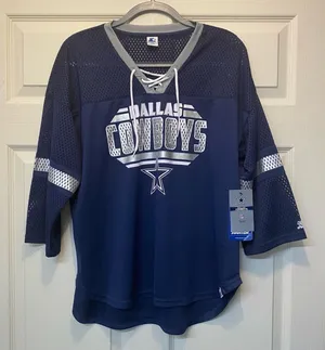 NFL Dallas Cowboys Jersey Starter Mesh Top Lace Up Neckline Blue White Large NWT thumbnail 1