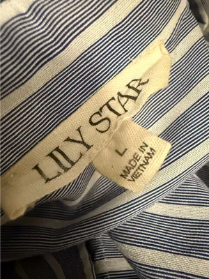 Lily Star Blue and White Striped Button-Front Crop Shirt size L thumbnail 11