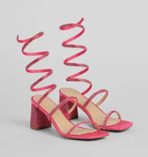 Windsor Time For Glamour Pink Rhinestone Spiral Heels thumbnail 1