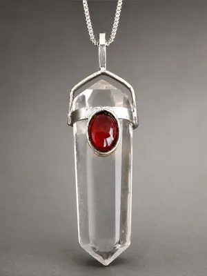 Estate Sterling Silver Quartz Garnet Pendant Necklace Vintage Stunning 926 thumbnail 4