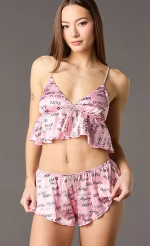 NWT Playboy Satin Babydoll Tank & Shortie Pajama Set thumbnail 1