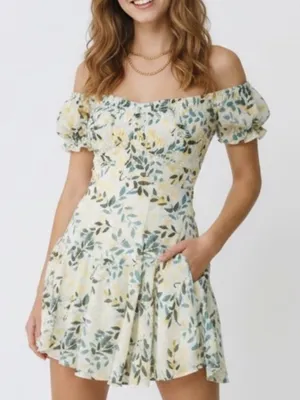 Hello Molly leaf Ruffle milkmaid Mini dress Fairy core romantic Whimsical thumbnail 1