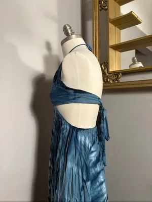 Tiare Hawaii Small Medium Blue Tie-Dye Halter Maxi Dress thumbnail 3